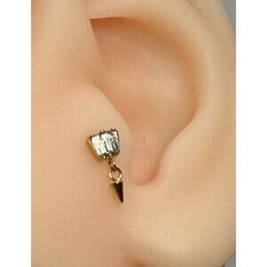 Titanium Gold Geometric Stud Earring Clear Baguette Spike Dangle Ear 18g 1.0mm